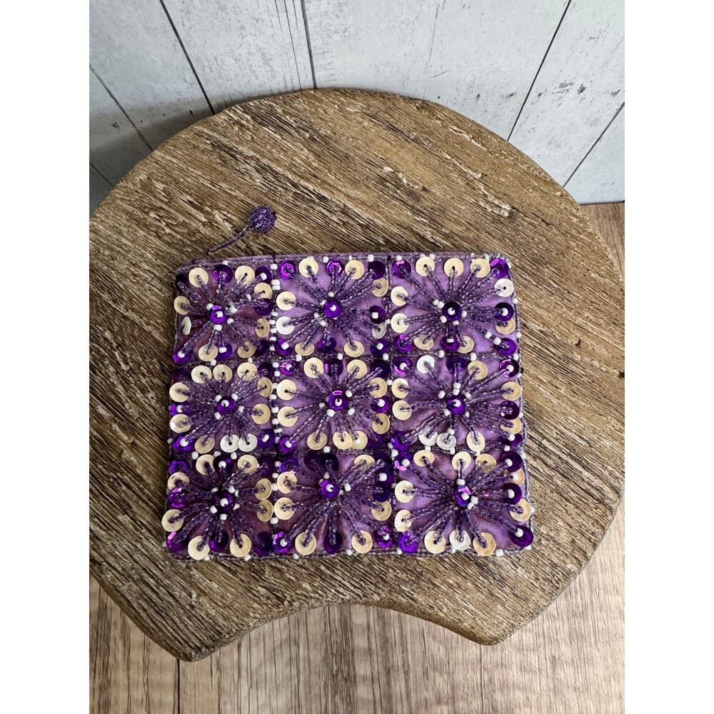Coin Purse Purple Sparkly beaded Sequin Coin Purse Wallet Purple Accessory